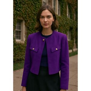 PENDLETON Virgin Wool Cropped Jacket Womens Sz M VTG Purple Blazer Gold Buttons